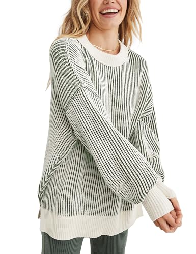 Image of Beyond Chenille Sweater for Women 2026 Winter Crew Neck Pullover Sweater Color Block Knit Tops