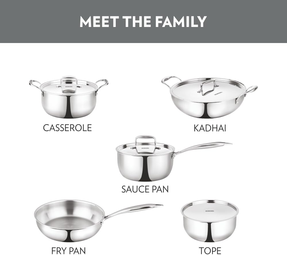 Borosil Tri-ply Saucepan 3.1L/20 cm Steel Handle