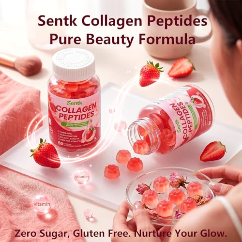 Sentk Collagen Gummies for Women-Premium hydrolyzed collagen peptides & Multi Collagen Complex, Biotin and Hyaluronic Acid, Zero Sugar Formula, Nourish Skin, Hair, Nail & Bone, Strawberry Flavor 2 Pcs — view 2