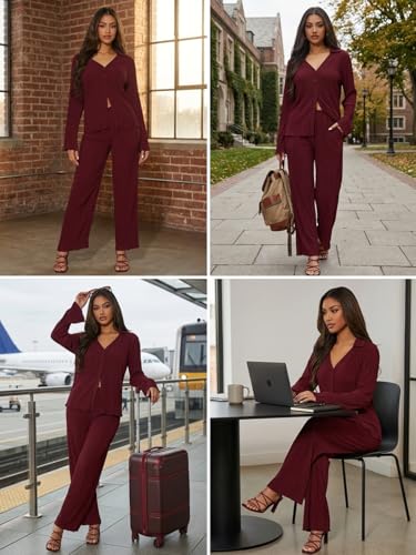 Image of GRECIILOOKS Co ord Set Women Stylish | Woman Dress | Summer Cord Sets for Women's | Trendy Casual Shirt and Pants | Pyjama Set's Solid & Beach, Resort Outfits Full Sleeve