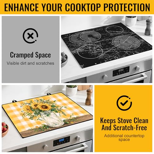 Image of NYZE Stove Cover for Electric and Glass Stove Tops 3-in-1 Stove Mat, Heat Resistant Counter Protector Mat, Non-Slip Surface & Drying Rack (Sunflower Yellow, 28.5 inchLx20.5 inchW)