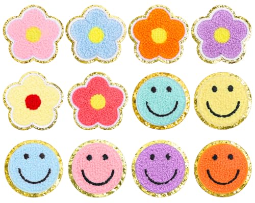 Écussons chenille fleur visage heureux thermocollants pour customisation - 2
