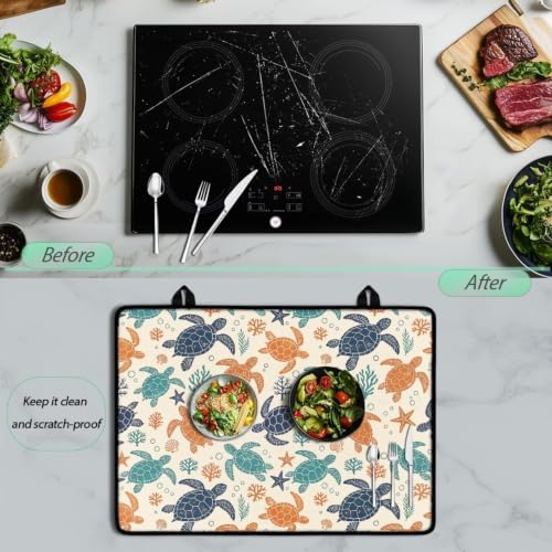 Image of Induction Stove Top Cover Protector Multipurpose Flat Top Stove Cover Mat Universal Stove Top Cover for Electric Anti-Scratching Cooktop Mat, 29 x 21 Inch, Turtle Coral Print