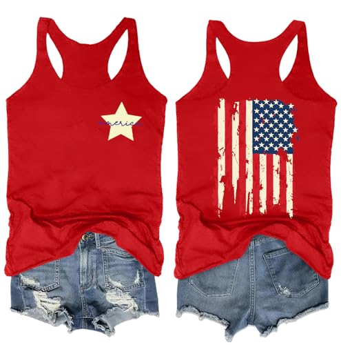 Image of Ithalt Womens American Flag Shirts 4th of July Outfits USA T-Shirt Patriotic Tank Shirt Fourth of July Sleeveless Tops