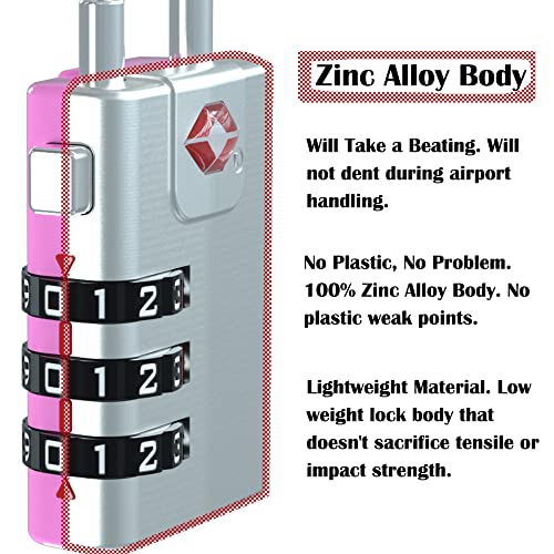 Anvil Tsa Approved Cable Luggage Locks 3 Digit Combination Padlock With Zinc Alloy Steel Cable Lock Ideal For Travel Suitcase, Backpack, Lockers,Case,Toolbox (2, Pink) #TOP2