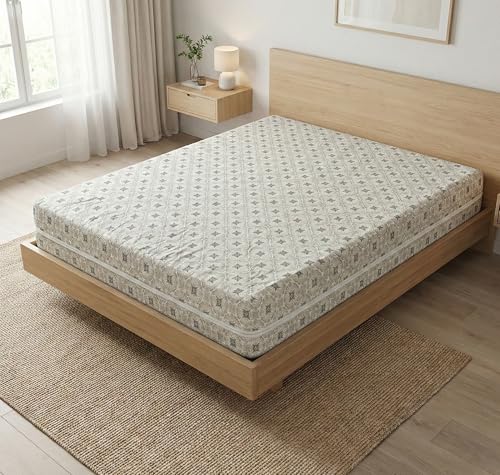 Image of VAS COLLECTIONS Premium Cotton Printed Mattress Protector with Zipper | 360 All-Around Encasing Bed Cover for Complete Protection | Single Mattress Cover 72x36+6 Inches (6 x 3 Feet) (Light Slate)