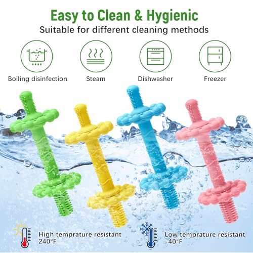 Image of 4 Pack Baby Teething Toys - Anti-Choking Design | Easy to Clean Toddlers Silicone teether Tubes- Teething Relief for Babies 0-3-6-12 Months