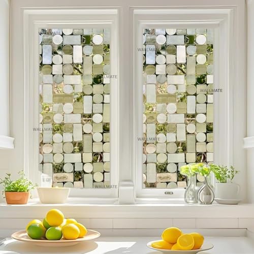 Image of WALLMATE Window Privacy Film Frosted Vinyl Glass Covering, UV Blocking, Non-Adhesive, No-Glue, for Bathroom Living Room Office,(24x48 Inch, 3D Frosted)