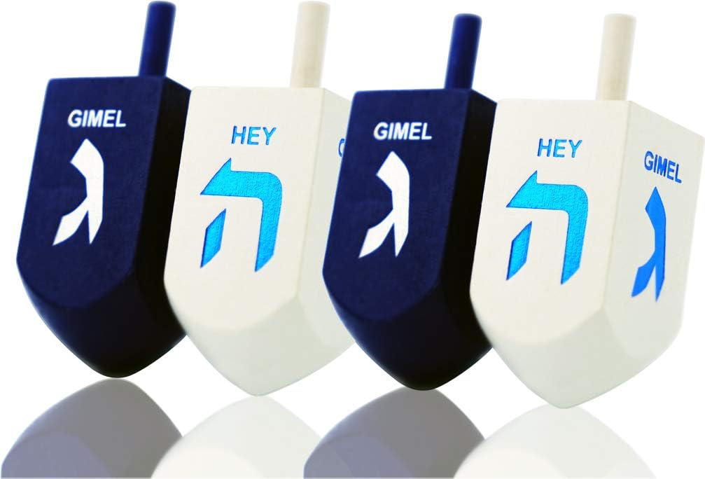 The Dreidel Company Hanukkah Game 2-Pack 3 Inches Extra Large Blue & White Wood Dreidels