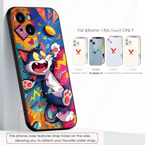 Whimsical Doodle Cat Case for iPhone 14 - Playful Cartoon Silicone Protective Cover for Girls & Women (B1-Cartoon Cute cat)