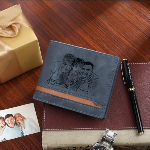 Nobelook Personalized Wallet for Dad - Engraved with 2-7 Names and Picture Personalized Men's Wallet Gifts for Father Husband (Blue, 5 Names)3
