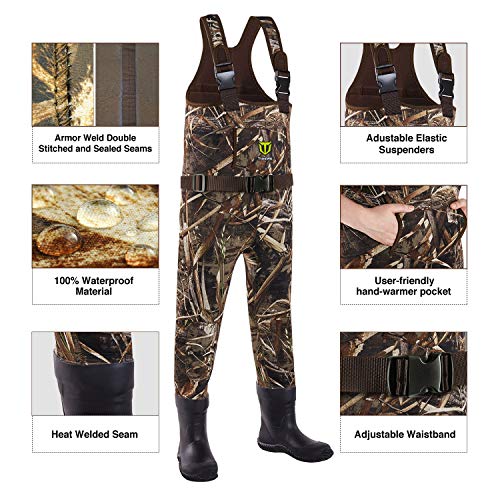 Tidewe Chest Waders For Toddler & Children, Neoprene Waterproof Insulated Hunting & Fishing Youth Waders For Boy And Girl, Cleated Bootfoot Kids Wader, Realtree Max5 Camo (Size 3T) #TOP2