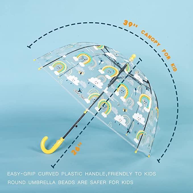 Image of Rainbow Smiling Sun Umbrellas Children Magic Cloud Transparent, See through Dome Umbrella for Children, Umbrella for Girls and Boys, Umbrella for Kids