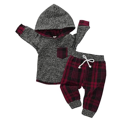 18 Months Boy Clothes Toddler Boy Outfits Winter Long Sleeve Sweatshirt Cutes Hoodie Plaid Baby Christmas Outfit Baby Boy Clothes 18-24 Months Cover