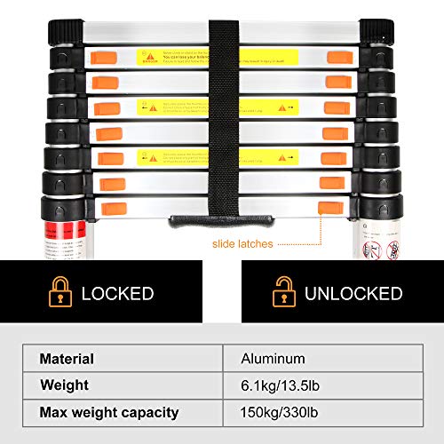 BEETRO 8.5ft Aluminum Telescoping Ladder, Extension Folding Ladder, Multipurpose Ladder for Roofing Business, Outdoor Working, Household Use and More, 330 LB Capacity