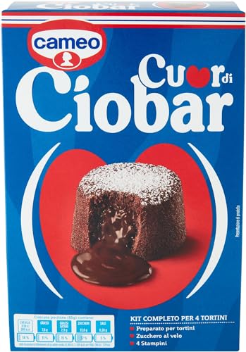 Cameo Preparato per Cuor di Ciobar, Kit per 4 Tortini al Cioccolato con Cuore Caldo e Cremoso, Preparato per Tortini Zucchero al Velo e Stampini Inclusi nella Confezione, 233 g