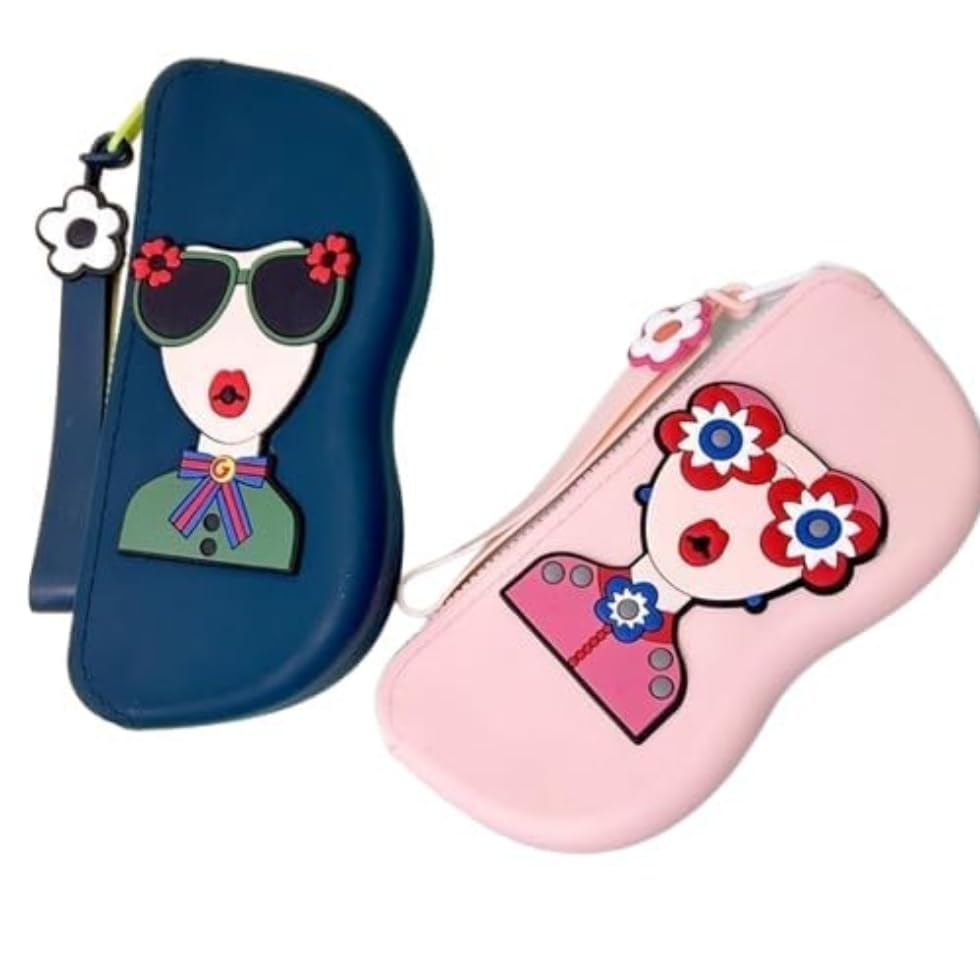 SHAYOXA Cute Girl Graphic Eyeglass Case with Wrist Strap, Zipper Closure, Multicolour, Assorted Styles (PACK OF 1) (Multicolor)-image-7