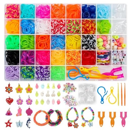 Elastici per Braccialetti, 2500+ Bracciale Elastici Colorati Loom Bands Kit 40 griglia, fai da te Bambina Elastici di Gomma Bracciale Lavorare a Maglia Fare Braccialetti Perline Giocattolo Regalo