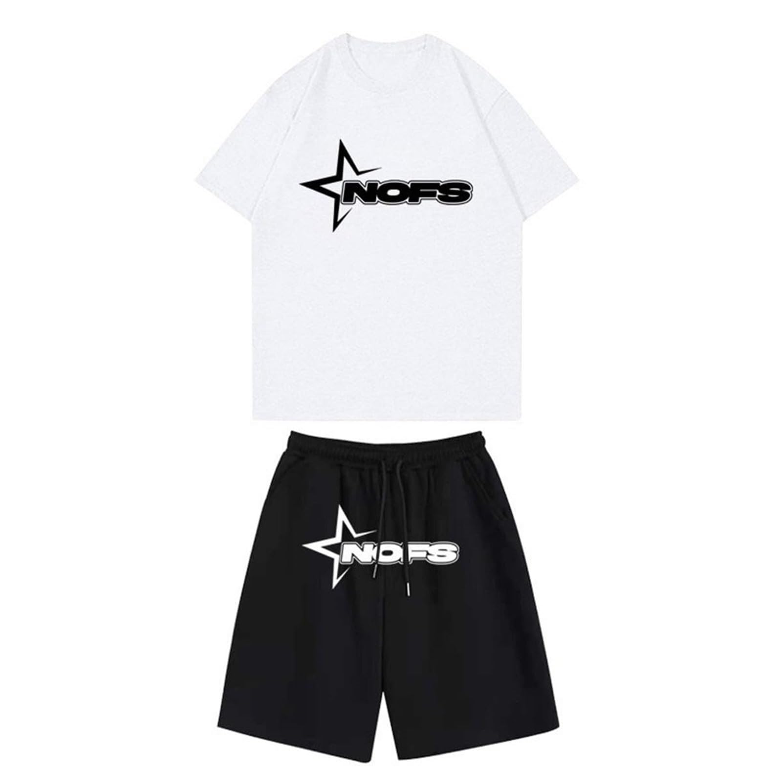 NOFS Survêtement pour homme avec lettres imprimées T-shirt ample et pantalon de jogging d'été Hip Hop Streetwear Unisexe Haut décontracté et pantalon de sport 2 pièces Ensemble short Y2K Jogging