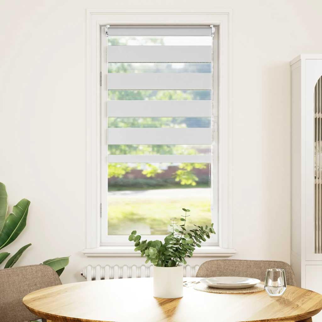 Store enrouleur double 80 x 150 cm blanc sans perçage support design zèbre tissu transparent et opaque filtre lumière moderne pour salon, chambre, bureau, cuisine