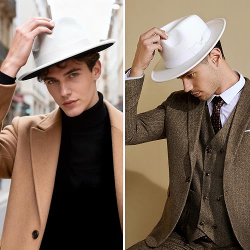 Image of BABEYOND 1920s Fedora Hat for Men Gatsby Wide Brim Fedora Hat Felt Panama Cap with Band for Women Men