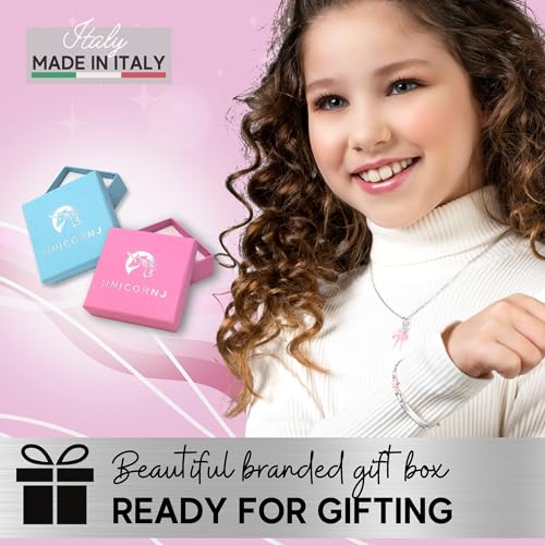 Image of UNICORNJ Sterling Silver 925 Engravable ID Bracelet Rolo Chain for Girls Heart with Pink Enamel 6.5 inch