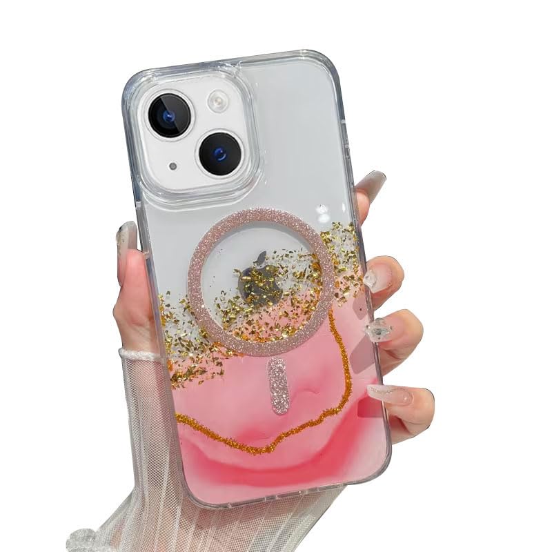 Image of mobistyle Compatible with iPhone 15 Plus | Magentic Glitter Gradian Elegant | Camera Lens Protection Back Cover Case for Women Girls iPhone 15 Plus (Pink)