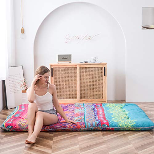 Maxyoyo Bohemian Retro Mattress Boho Floral Japanese Futon Mattress Tatami Floor Mat Foldable Portable Camping , Sleeping Pad, Lounger Couch Bed Full Size #TOP2