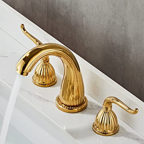 Robinet trois trous de salle de bains dorée pour lavabo eau chaude froide