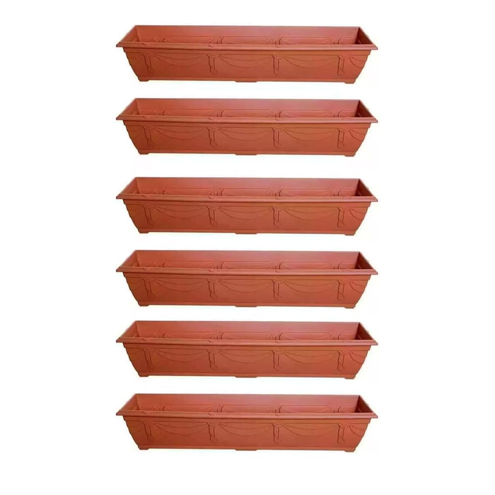 shopior Venetian Window Box Planter Pot– Durable Rectangle Plastic Outdoor Planters for Home & Garden | Planting Trough for Windows (Terracotta - Pack 6, 90cm - (Window Box))