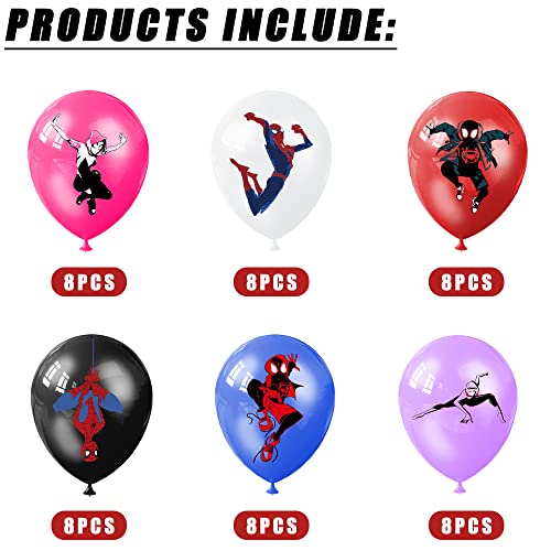 48 Pcs Balloons 12 Inches Birthday Latex Balloons, Spider Birthday Decorations Party Supplies for Kids