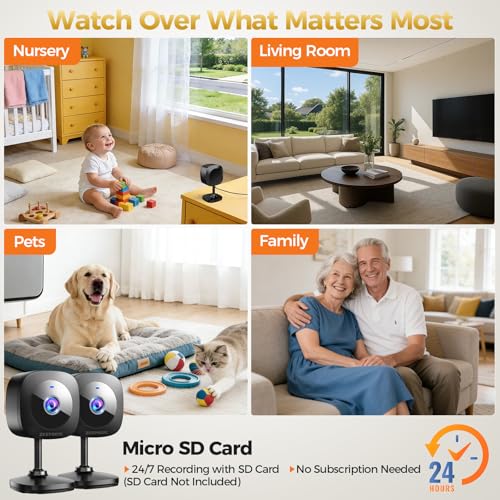 ZEEPORTE 2K Indoor Cameras for Home Security - Baby Monitor and Dog Pet Camera with Motion Detection, 2-Way Audio, Night Vision, Siren, Wired Security Camera - Works with Alexa and Google Home(2-Pack) - Image 3