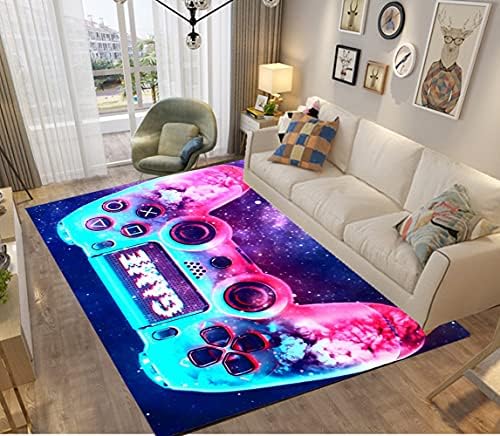 PEIHUODAN Galaxy Gamer Carpets for Bedrooms Teenager Boy Gril Kids Anime Gaming Gamer Bed Rugs Bedroom Living Room Decorations Floor Indoor Area Rugs Washable Non-Slip Rugs Pads Blue Pink (80x120 cm)