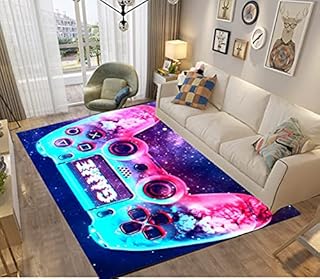 PEIHUODAN Galaxy Gamer Carpets for Bedrooms Teenager Boy Gril Kids Anime Gaming Gamer Bed Rugs Bedroom Living Room Decorations Floor Indoor Area Rugs Washable Non-Slip Rugs Pads Blue Pink (80x120 cm)