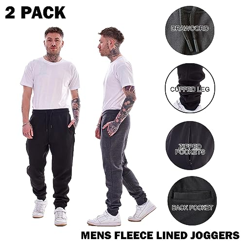 Keanu 2 Pack Regular Fit Mens Joggers - Super Soft Jogging Bottoms With Brushed Fleece Lining - Lounge Pants Gym Joggers - Cotton Rich Blend - Mens Sizes S - 2XL (Black/Charcoal Pack, Large) - 2
