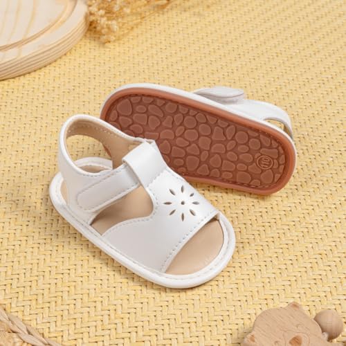 Image of Meckior Baby Toddler Infant Girls PU Leather Soft Open Toe Summer Sandals Flower Princess Flat Shoes