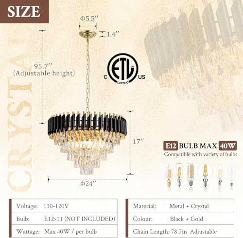 Image of Modern K9 Crystal Chandeliers Gold -Round Crystal Chandelier for Living Room Colors.Warm White, Moon Light,Golden,Led Plate Included (Black Gold, 600MM)