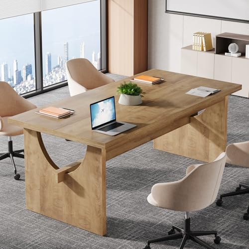Tribesigns Executive Office Desk, 63-Inch Farmhouse Computer Desk, Large Writing Study Conference Table with Sturdy Legs, Business Workstation Table for Home Office, Rustic Brown - Image 6