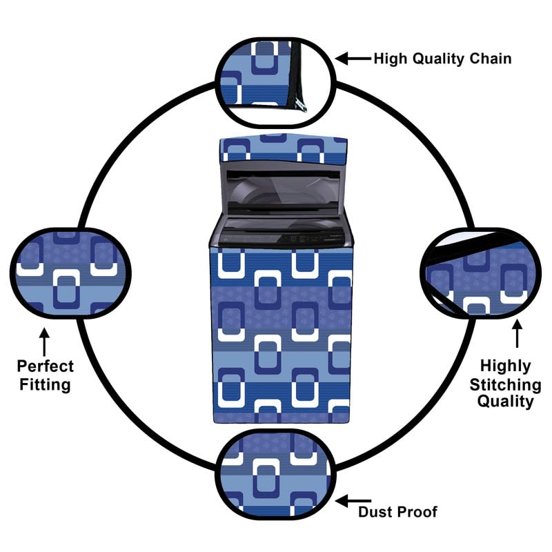 Image of Fully Automatic Top Load Washing Machine Cover Suitable For Samsung, Lg, Godrej, Whirlpool 6.5Kg, 7Kg, 7.5Kg, 8Kg, 9Kg, 10Kg, 11Kg ( 58Dx60Wx94H ), Waterproof Cover, Blue Check.