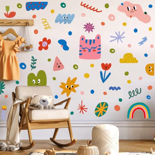 XUOIAYNB Colorful Abstract Shape Wall Stickers, Lovely Smile Clouds Rainbow Irregular Dots Vinyl Wall Decals, Removable Geometry Shape DIY Wall Art for Classroom Kindergarten Playroom Decor by XUOIAYNB - Image 2