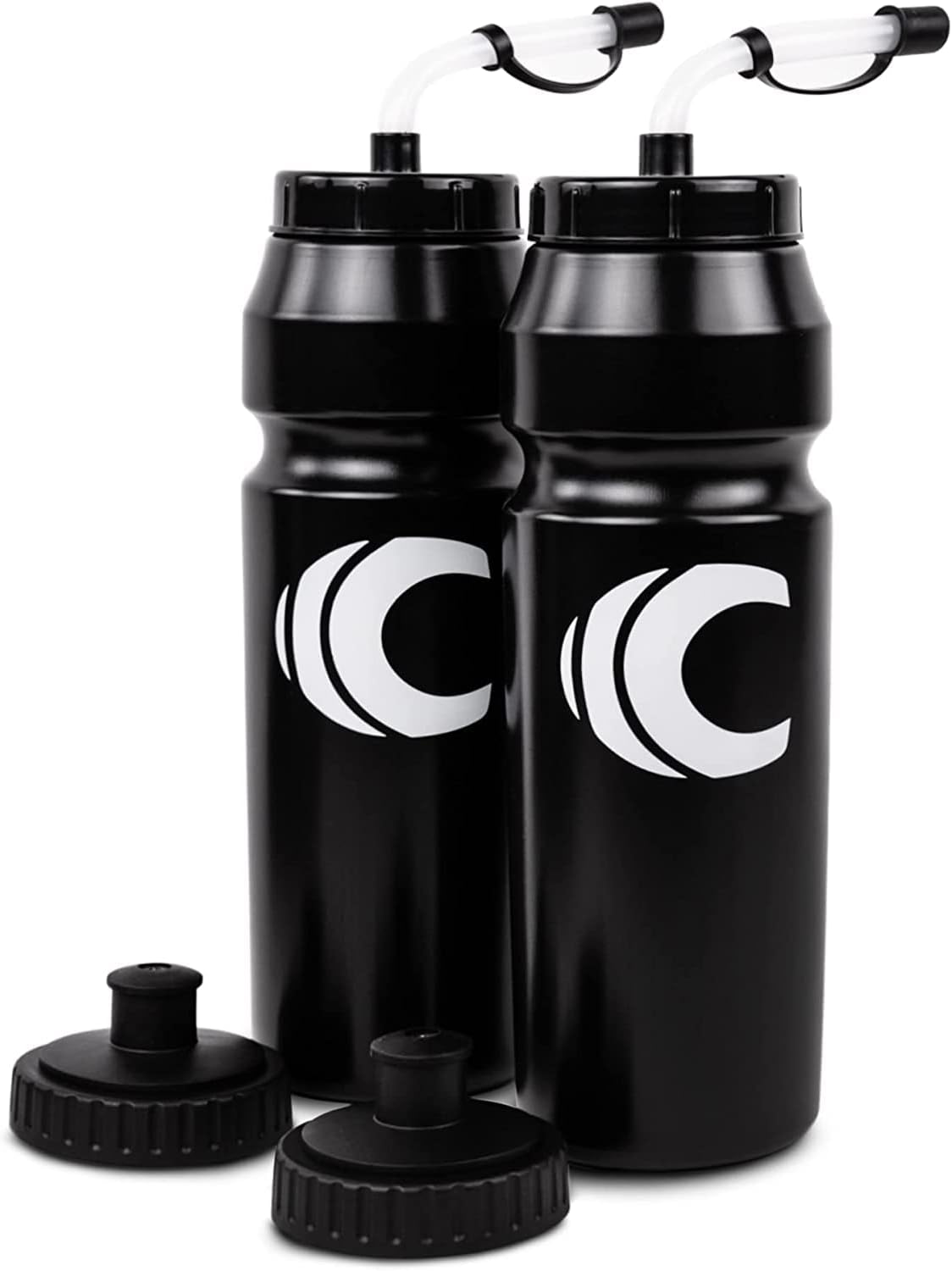 Cannon Sports 1 Liter Sports Water Bottle, BPA-Free, 34 Oz Capacity, Large Mouth, 2 Lids (Straw And Squeeze), Great For Helmet Sports Such As Hockey, Lacrosse, Football, Boxing (2 Pack) (Clear