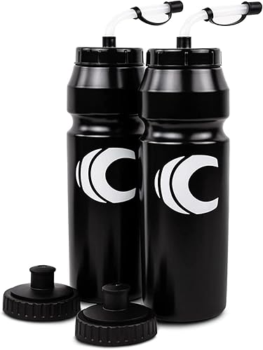 Cannon Sports Botella de agua exprimible de 1 litro con tapa con popote, fácil agarre, 34 onzas, paquete de 2 (color negro)
