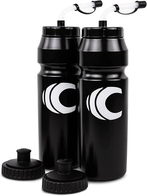 Cannon Sports 1 Liter Sports Water Bottle, BPA-Free, 34 Oz Capacity, Large Mouth, 2 lids (Straw and Squeeze), Great For Helmet Sports Such As Hockey, Lacrosse, Football, Boxing (2 Pack) (Black)