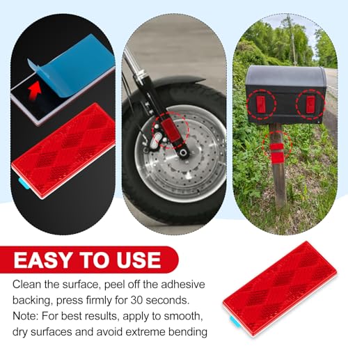 Image of 2pcs Rectangle Reflectors, High Reflectivity Stick On Safety Markers, Red | Durable PVC plastic, 3M self-adhesive backing, high reflective widely apply for motorcycle, bike, garage doors vehicle safety