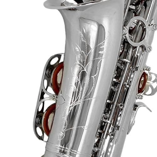 Image of Yinfente Eb Alto Saxophone For Beginners Adult,Saxophone Student,E Flat Alto Sax Full Kit With Reeds,Pads Cushions,Hard Carrying Case,Cleaning Cloth & Rod,Mouthpiece,Gloves,Neck Strap Silver