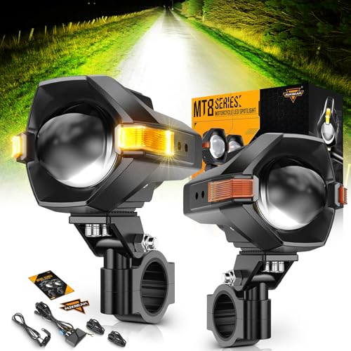 Auxbeam Motorcycle LED Fog Lights Driving Lights Amber Auxiliary Light, MT8 Series LED Spotlight with 8 Modes Dual Color, 60W 6000LM Off-Road Work Light for Motorcycle ATV UTV Dirtbike Truck