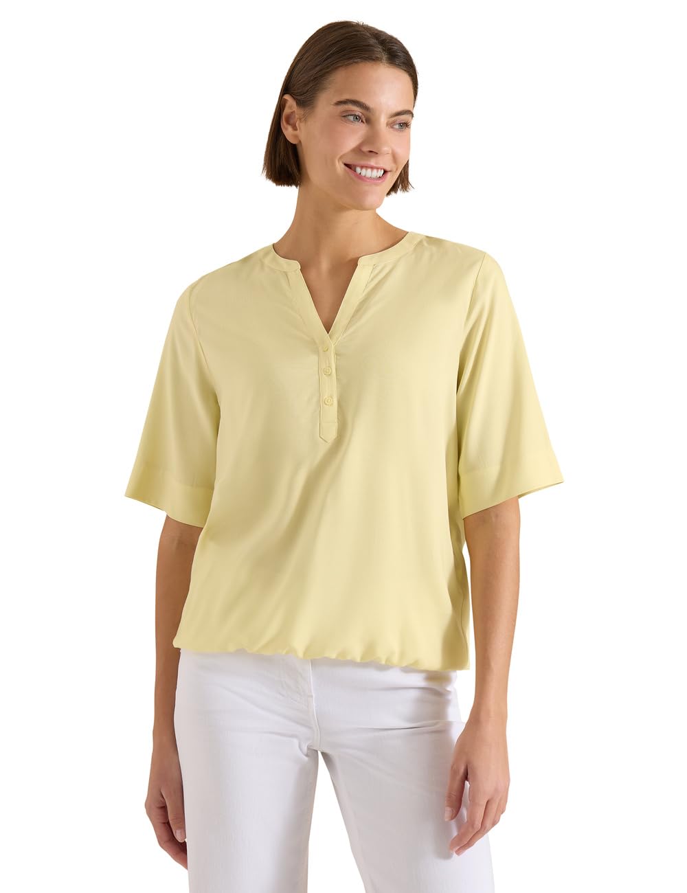 Cecil Solid Splitneck Blouse Light Buttermilk Yellow XL
