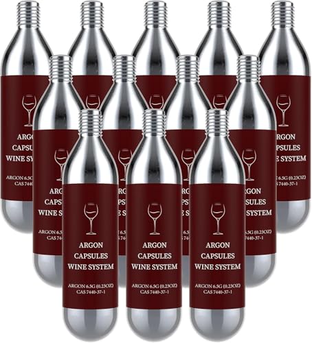 12 Pack Argon Gas Capsules Compatible with Wine Preservation Systems,Plastic, Cyclindrical Bottle Stopper for Wine Preservation,Silver