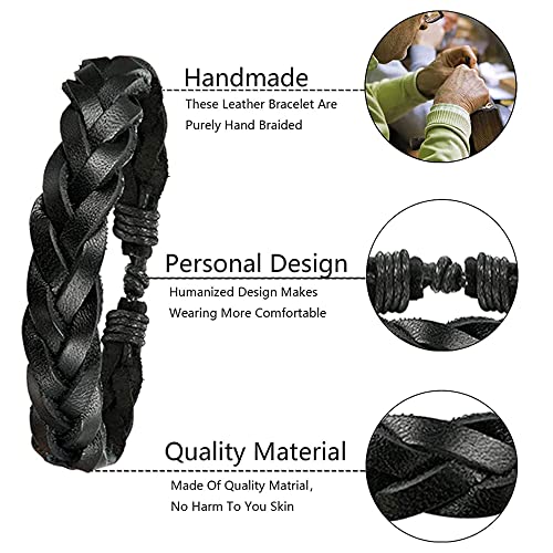 Cassieca Braided Leather Bracelets For Men Women Lined Hemp Wood Beads Cuff Wrap Bracelet Ethnic Tribal Adjustable Handmade Friendship Jewelry Set #TOP2