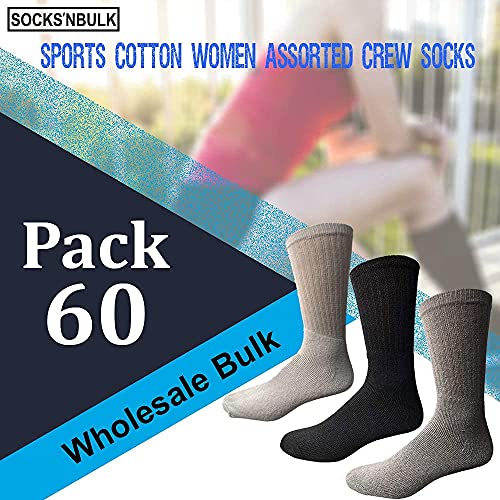 SOCKS'NBULK 60 Pairs Wholesale Bulk Sport Cotton Women's Crew, Ankle, Tube Socks, Sock Size 9-112
